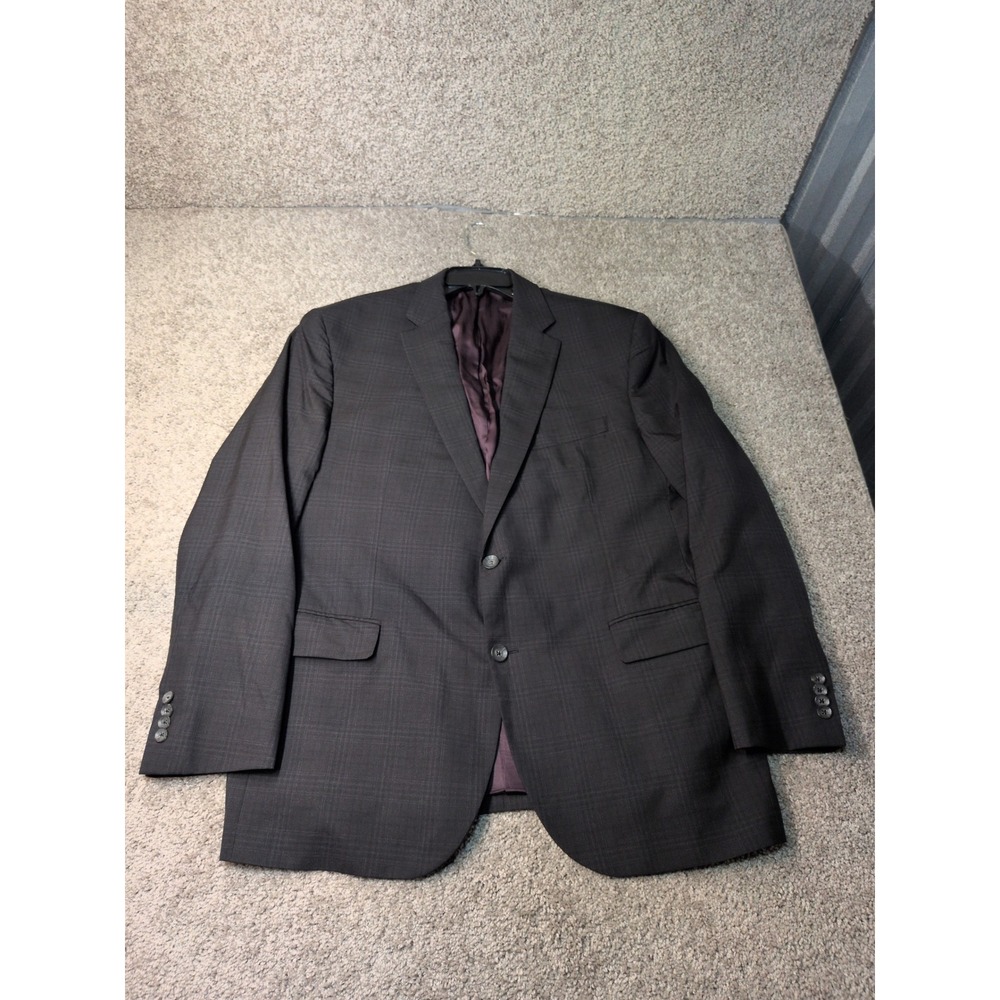 Jack Victor Mens 46R Sport Coat Super 130s Wool Charcoal Plaid Blazer Napoli CT